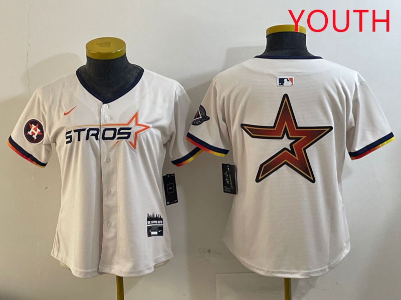 Youth Houston Astros Blank Cream Three generations Joint Name 2025 Nike MLB Jersey style 41012